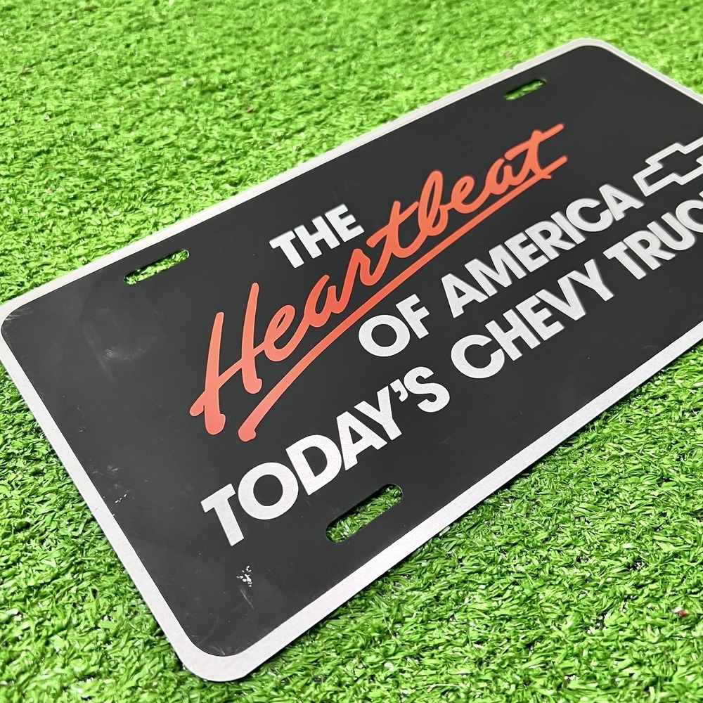 Vintage 1990s Heartbeat of America Booster Plate Today's Chevy Truck Metal Black